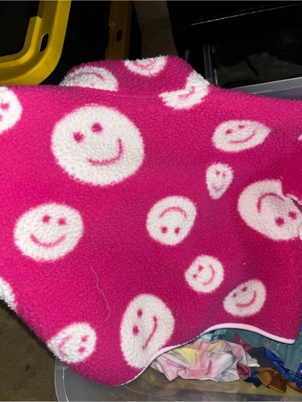 Old Navy Hot Pink Sherpa Zip Pullover with White Smiley Faces